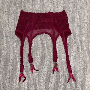 VTG Lady Marlene Lace Mesh Garter Belt Burgundy Adjustable Lingerie Women’s Sz M